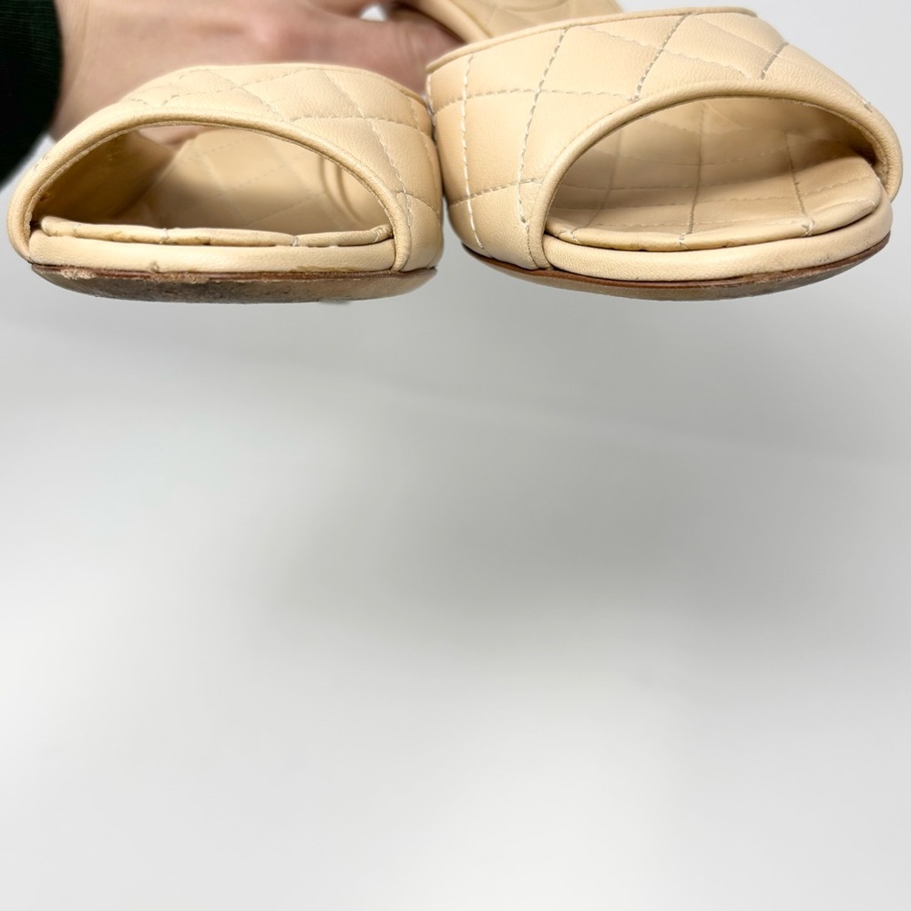 Chanel Quilted Lambskin CC Mules Beige Open Toe Mid Heel Size 39 - Picture 13 of 16
